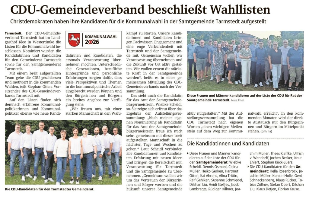 CDU-Gemeindeverband beschließt Wahllisten